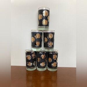 Price drop Vintage Libbey Glass Barware black/gold seal coins emblem design